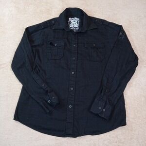 Raw State Long‎ Sleeve Button Up Graphic Shirt Men's Large Black